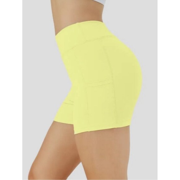 Halara Softlyzero Airy High Waisted Side Pocket Yoga Shorts Sz XS Yellow - Picture 8 of 8